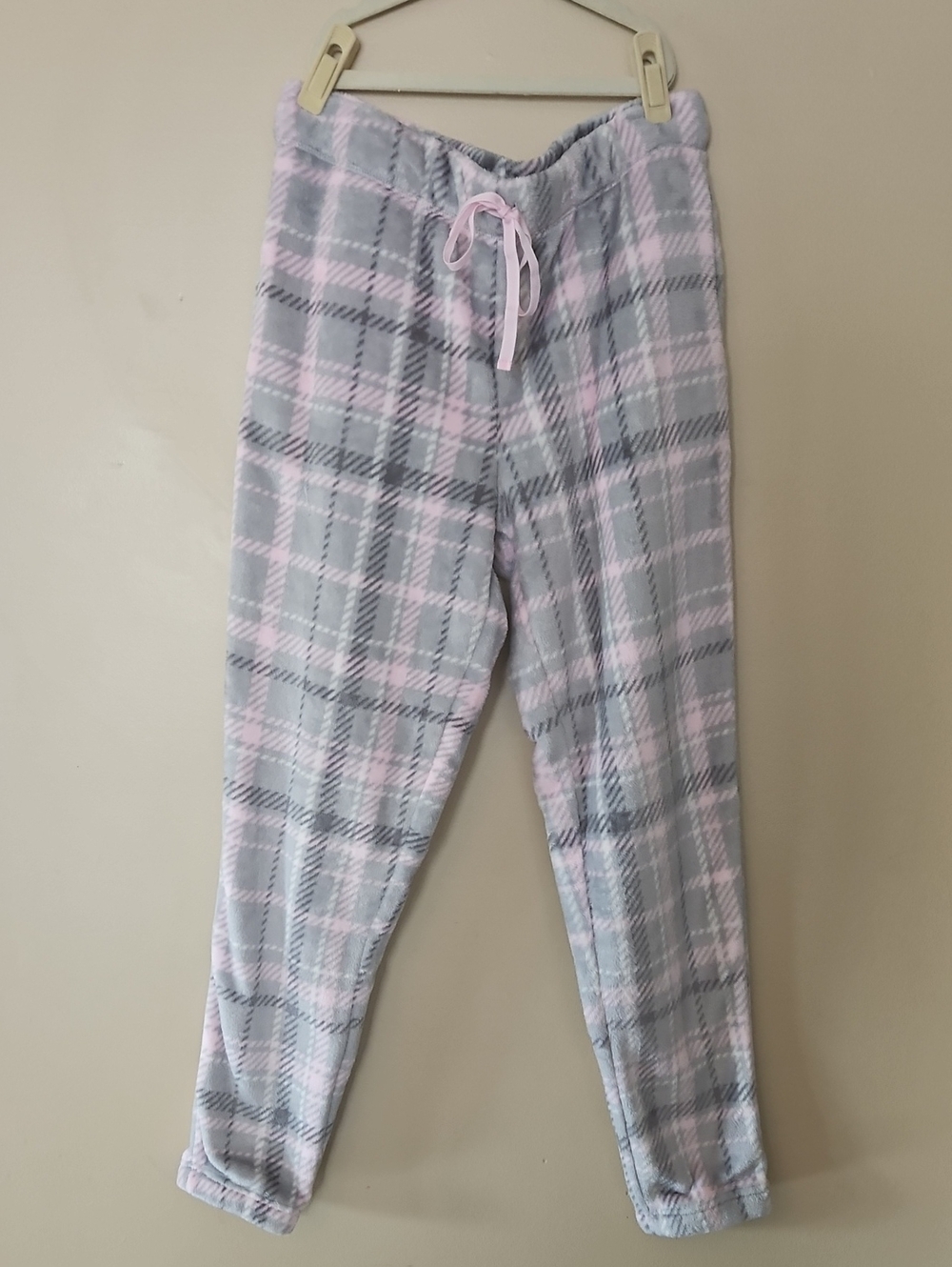 Women's Plush Plaid Lounge Pants - Pink & Gray